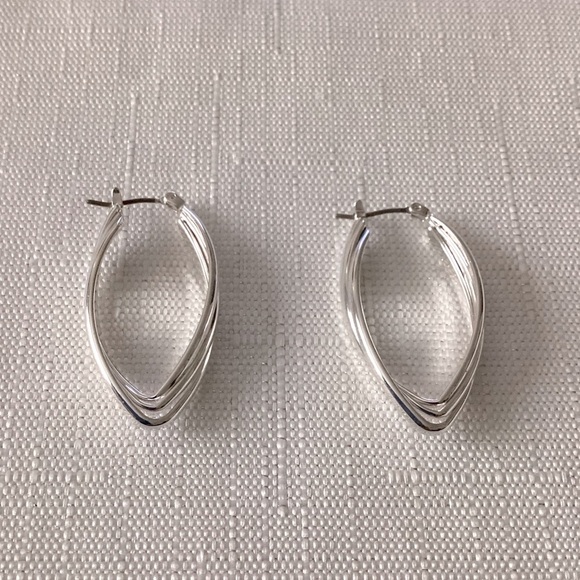 Silver Tone Elongated Hoop Earrings - Picture 1 of 4